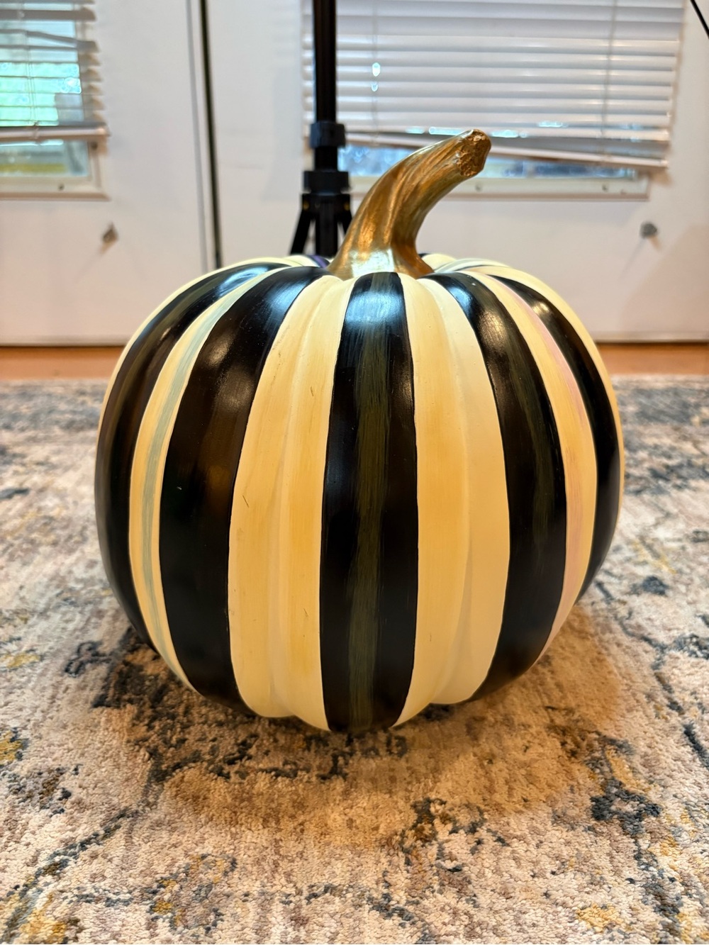 Vintage MacKenzie Childs Large Halloween Pumpkin Courtly Stripe 11" Fall Decor